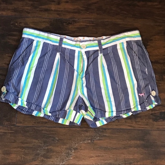 PINK Victoria's Secret Pants - VS Pink Striped Cuffed Blue Shorts 10